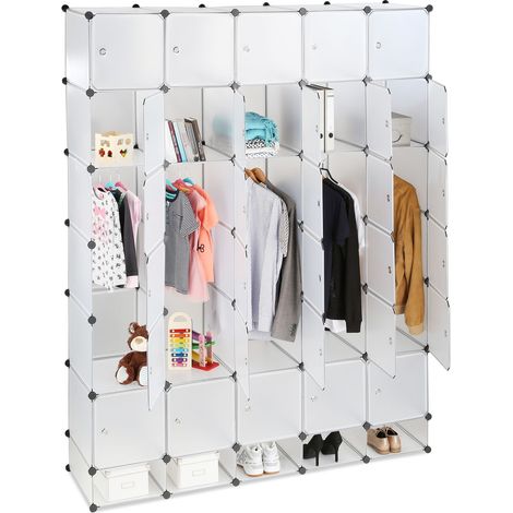 Relaxdays – Armoire modulable 25 compartiments en plastique – Dimensions H 234 x L 180 x P 46,5 cm – Pour vêtements et rangement – Couleur transparente