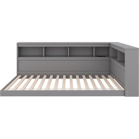 Letto a divano 90 x 200 cm grigio con presa e 2 porte USB, rete a doghe (1/5)