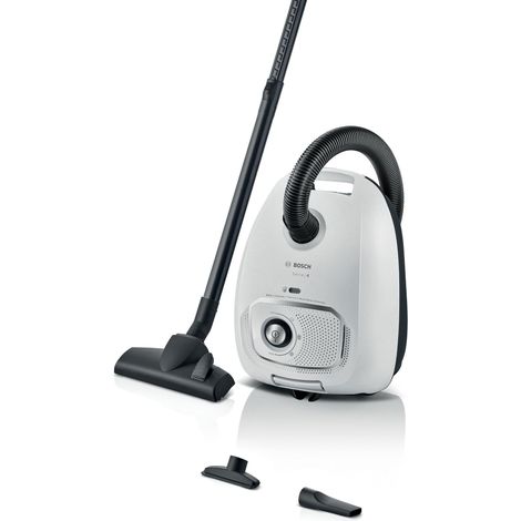 Bosch Serie 4 BGB41WH1 Aspirapolvere a Traino con Sacco, Raggio d'azione 11 m, Sacchetto Polvere XL, Bocchetta per Tessuti, Bocchetta per Fessure, Porta Accessori Integrato, Bianco