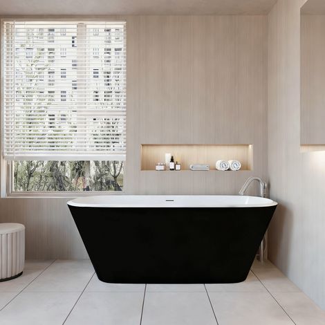 Vasca da Bagno a Isola Freestanding in Acrilico da 170x78x60 cm, Colore Nero, Forma Ovale