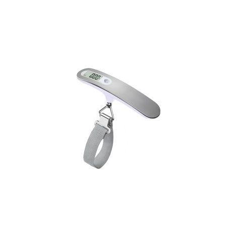 Pèse-bagages numérique portable - Balance électronique à suspendre pour bagages - 50 kg - Rétroéclairé avec fonction tare - Léger - Argenté (1/4)