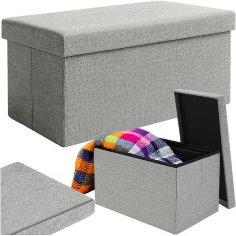 Pouf in tessuto grigio, 76x38x38 cm, seduta ottomana (1/5)