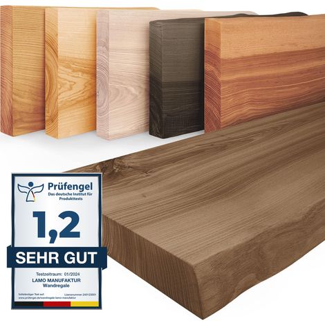Lamo Manufaktur Wandregal Holz Baumkante Regal Farbe: Nussbaum Pure: ohne Montage Set 80 cm