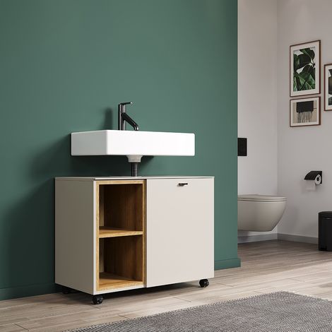 Meuble sous vasque moderne cachemire/chêne Paolo