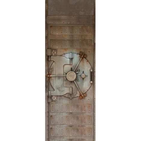 Papier peint panoramique 3D coffre-fort | Tapisserie panoramique idéale pour bureau | Papier peint panoramique industriel gris - 280 x 100 cm (1 pièce) (1/2)