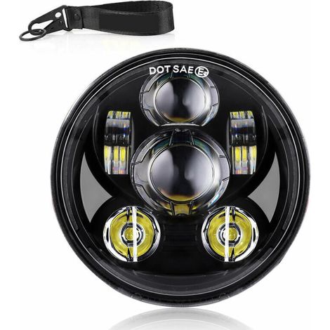 Retro Round LED Motorcycle Headlight 12V, Fits 5.75 Inch Wheels, Black (1/5)