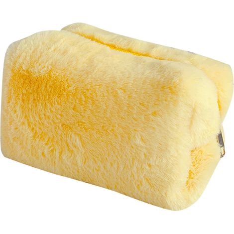 Plush Makeup Bag Lovely Soft Plush Fluffy Makeup Bag Fluffy Makeup Bag Portable Cosmetics Bag for Girls Bright Yellow (1/5)