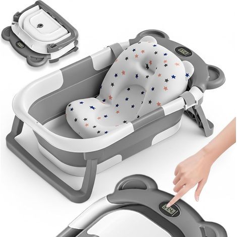 Faltbare Badewanne für Hunde und Babys mit Thermometer, rutschfester Matte, tragbar für Reisen, große, sichere und komfortable Badewanne (1/5)