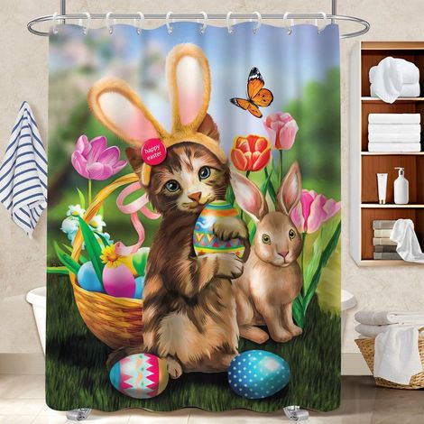 Rideau de douche tissu polyester 180x180 Étanche rideau étanche pour maison de campagne (1/5)