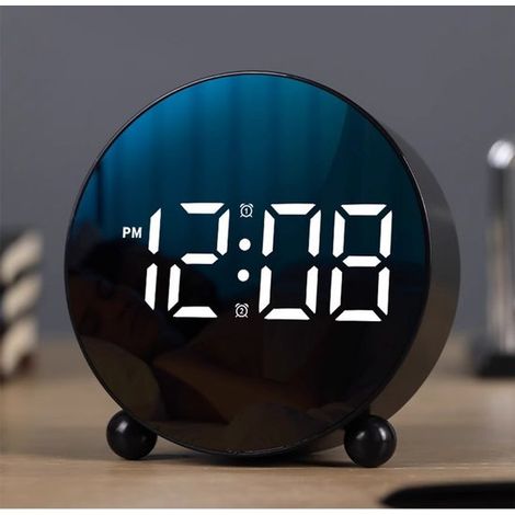 Digitaler Wecker runder Wecker mit LED-Anzeige kleiner digitaler Wecker mit zwei Glocken 3-stufig einstellbare Helligkeit geräuschloser lauter schwarz (1/5)