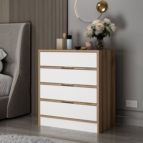 Cassettiera Lallio, 4 Cassetti, Apertura Scorrevole, Chiusura Scorrevole, 70x40x80h cm Bianco (1/5)