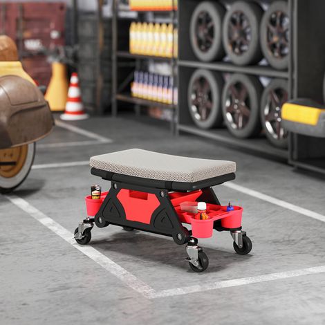 Taburete de taller con ruedas, superficie de almacenamiento de 35 cm de altura, taburete rodante, capacidad de carga de hasta 135 kg, gris. (1/5)