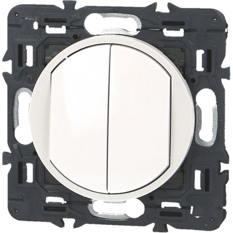 Legrand – Interrupteur va et vient double 10A – Enjoliveur blanc – Mécanismes à bornes automatiques – Fixation par vis ou griffes