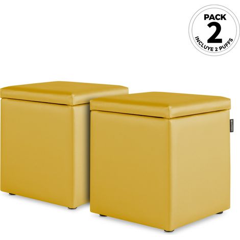 Puff Cubo Arcón Polipiel Mostaza PACK 2 UNIDADES Mostaza