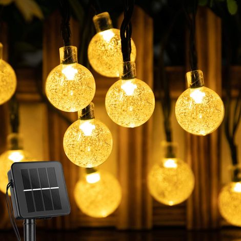 1 Guirlande lumineuse solaire, 50 LED, 9,75 m, globes en cristal, 8 modes, étanche, jardin, terrasse, fête (1/5)