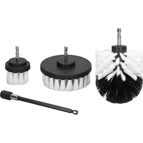 Lot de 4 brosses pour perceuse nettoyage auto et maison PP blanc manche hexagonal 6.35mm avec rallonge (1/5)