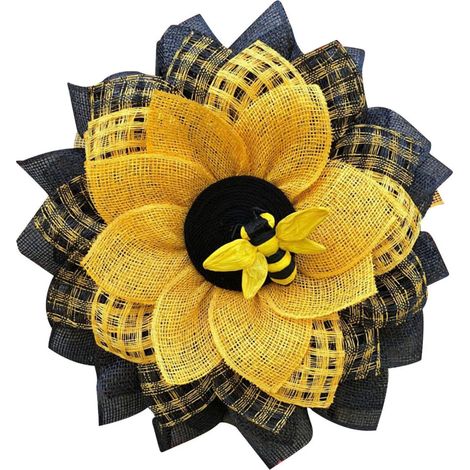 Guirlande Solaire - Couronne Artificielle Tournesol Avec Abeille - Décoration Printemps Porte Extérieure Intérieure - 35 x 35 x 4 cm - 1 Pièce (1/5)