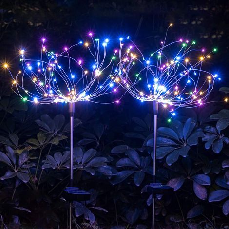YMYNY 2er-Pack Solar-Starburst-Lichterketten für den Außenbereich, 120 LED-Solar-Feuerwerkslichter, 40 Kupferdrähte für Gehwege, Terrassen, Rasen, Garten, Party-Dekoration, mehrfarbig (1/5)