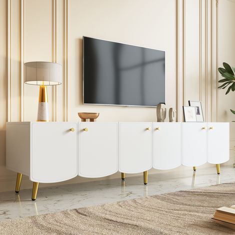 Meuble TV avec 6 Portes, Pieds en Métal et Poignées Rondes, pour Salon ou Chambre, 180 × 40 × 45 cm (1/5)