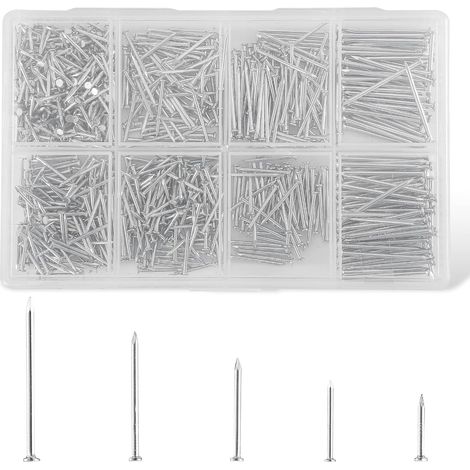 900 Pièces Assortiment de Clous, Avec clous de finition, pointes, clous ordinaires, Clous Muraux en Béton, Pointes et Clous d’Accrochage pour Accrocher Images Travail du Bois (1/5)