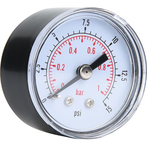 Manomètre mécanique pour air, huile et eau, raccord arrière BSPT 1/8 pouce (0-15 psi 0-1 bar)