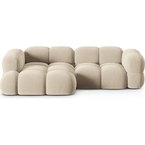 Canapé d'angle gauche 3 places en velours beige clair (1/5)