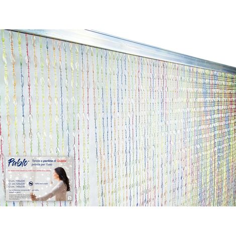 PABLO TENT © avec perles anti-insectes MULTICOLORed en PVC anti-bruit avec tige METAL Cm. 120x220