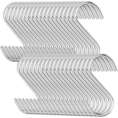 Lot de 100 - Crochet en S - Acier Inoxydable - Suspension Robuste pour Ustensiles et Serviettes - Cuisine Salle de Bain Atelier - Argent - 7cm