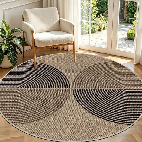 Round Rug 160 cm Jute Look Living Room Washable Non-Slip Natural Outdoor Bedroom Balcony Office Area Black Brown (1/5)