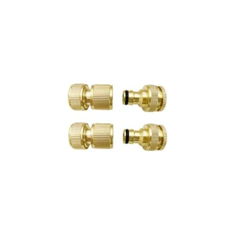 Raccord de tuyau d'arrosage, lot de 4 raccords, raccord en laiton, embout de robinet en laiton (lot de 4), filetage mâle 1/2" et 3/4". (1/5)