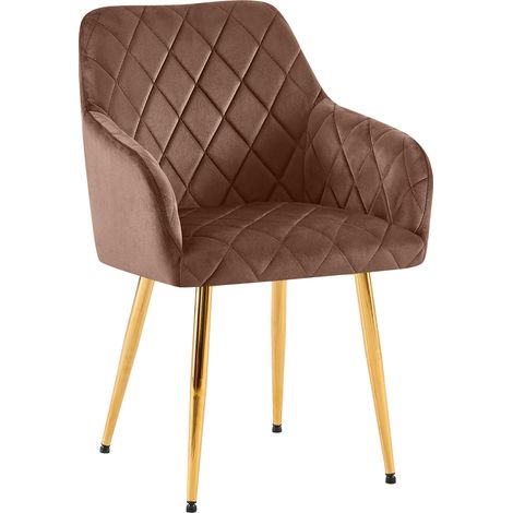 Chaise de salle à manger x1 en velours marron avec coutures décoratives en losange chic et contemporain 100007823