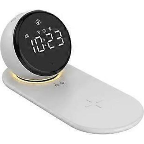 Réveil numérique, veilleuse, chargeur sans fil rapide 15 W, lampe de table tactile à intensité variable (3 niveaux)