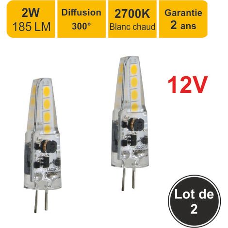 Lot de 2 ampoules LED G4 12V 2W capsule (équiv. 19W) 185Lm 2700K - garantie 2 ans