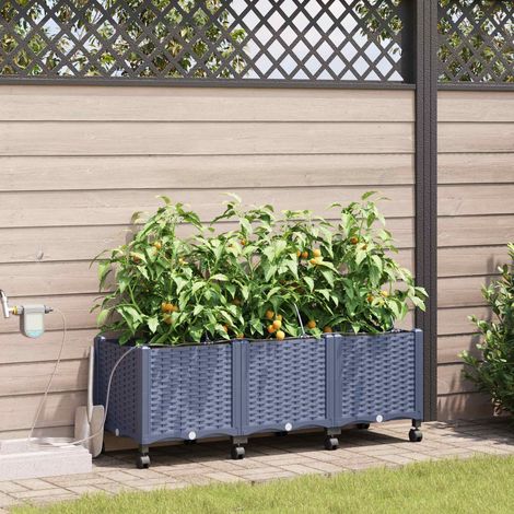 Teenpull – Garten Blumenkübel mit Bewässerung und Rädern 3 Stk. Grau PP (1/5)