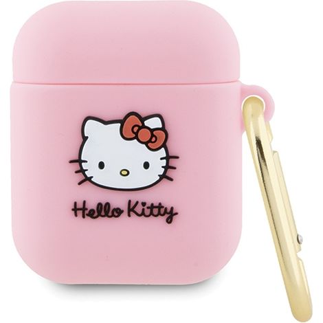 Hello Kitty HKA23DKHSP AirPods 1/2 Hülle, rosa/rosa Silikon, 3D-Katzenkopf (1/3)