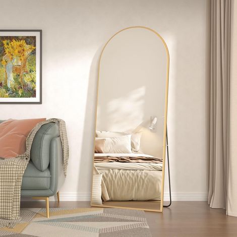 CASSILANDO 165 x 60 cm Full Length Mirror, Aluminium Alloy Frame Mirror on Leg, Smooth Curved Mirror on Leg, Large Wall Mirror for Bedroom, Living Room, Golden (1/5)