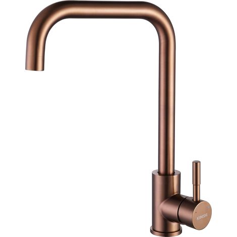 Robinetterie de Cuisine en Acier Inoxydable avec Levier Simple  Robinet d'Évier Pivotant à 360°  Or Rose