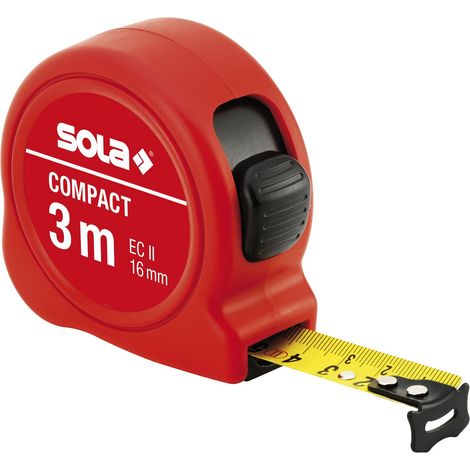 SOLA Compact Roll-Maßband Rollmeter 3m mit EG-Prüfzeichen-Genauigkeit 2 rot