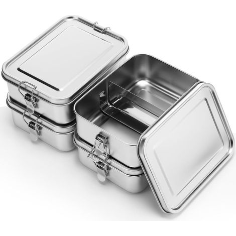 Set mit 4 Edelstahl-Aufbewahrungsbehältern, 1400 ml – Lunchbox – Essensbox – Brotdose – Aufbewahrungsbehälter (1/5)