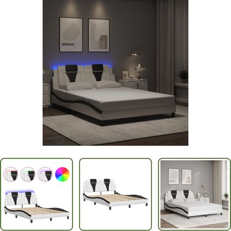 LED-Leuchten - Bettgestell "Viana" mit LED ohne Matratze Weiß und Schwarz 140x200 cm (1/5)