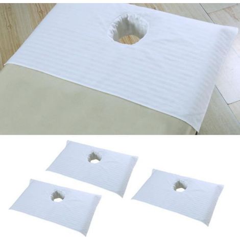 Housse de Table de Massage - 75 x 55 cm - Trou pour Visage - Coton - Blanc - 3 Pièces (1/4)