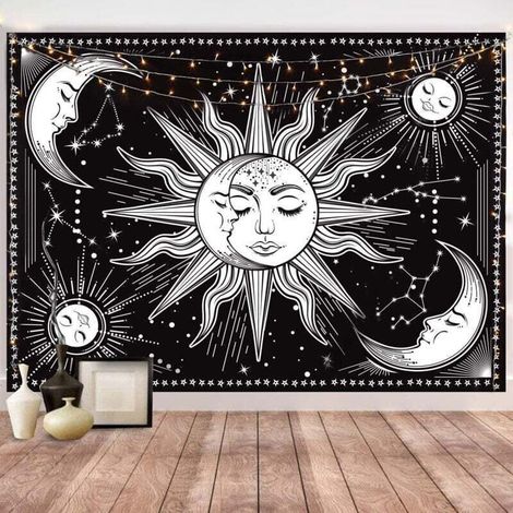 Tapisserie murale mandala bohème, 130 x 150 cm, décoration nature, couvre-lit, décoration d'intérieur, salon, chambre, dortoir (mandala blanc) (1/4)