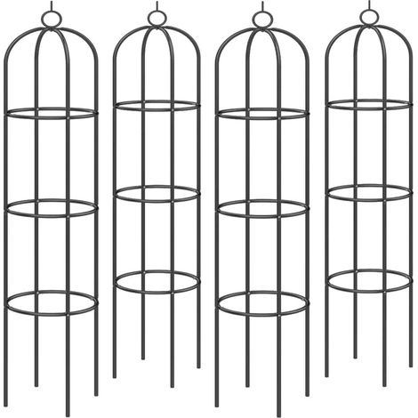 Tuteur de jardin en métal noir de 200 cm, lot de 4, pour plantes grimpantes et rosiers (1/5)