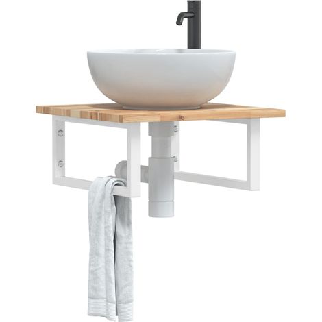 vidaXL Basin Shelf Wall Mounted Steel and Solid Wood Acacia