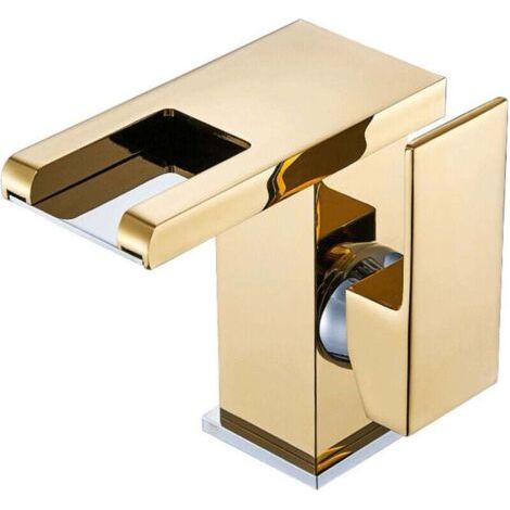 Rubinetto da bagno a cascata a LED (colore oro), design moderno ed elegante, miscelatore in ottone dorato, acqua calda e fredda disponibili, 3 colori variabili
