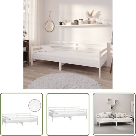 The Living Store Lit de repos avec matelas 90x200 cm Blanc Bois de pin massif - Lit De Repose - Canapé Lit - Lit Convertible - Lit Invité - Meuble Chambre (1/5)