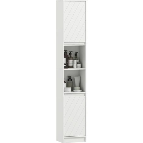 Meuble colonne salle de bain, meuble de rangement avec 2 portes, 2 compartiments ouverts, , 30 x 24 x 170 cm, blanc