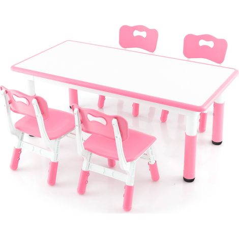 Conjunto de mesa infantil y 4 sillas multifuncionales regulables en altura 120 x 60 x 48-60 cm ergonómicas estilo moderno PP rosa 200011991