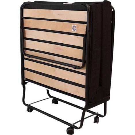 Lit pliant hôtellerie 90x190 – Structure acier – 17 lattes multiplis bois – Matelas mousse 10 cm – Gain de place – Sedac (1/4)