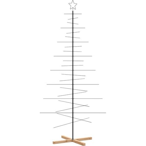 Arbre de Noël Sapin de Noël en métal avec base en bois noir 210 cm (1/5)